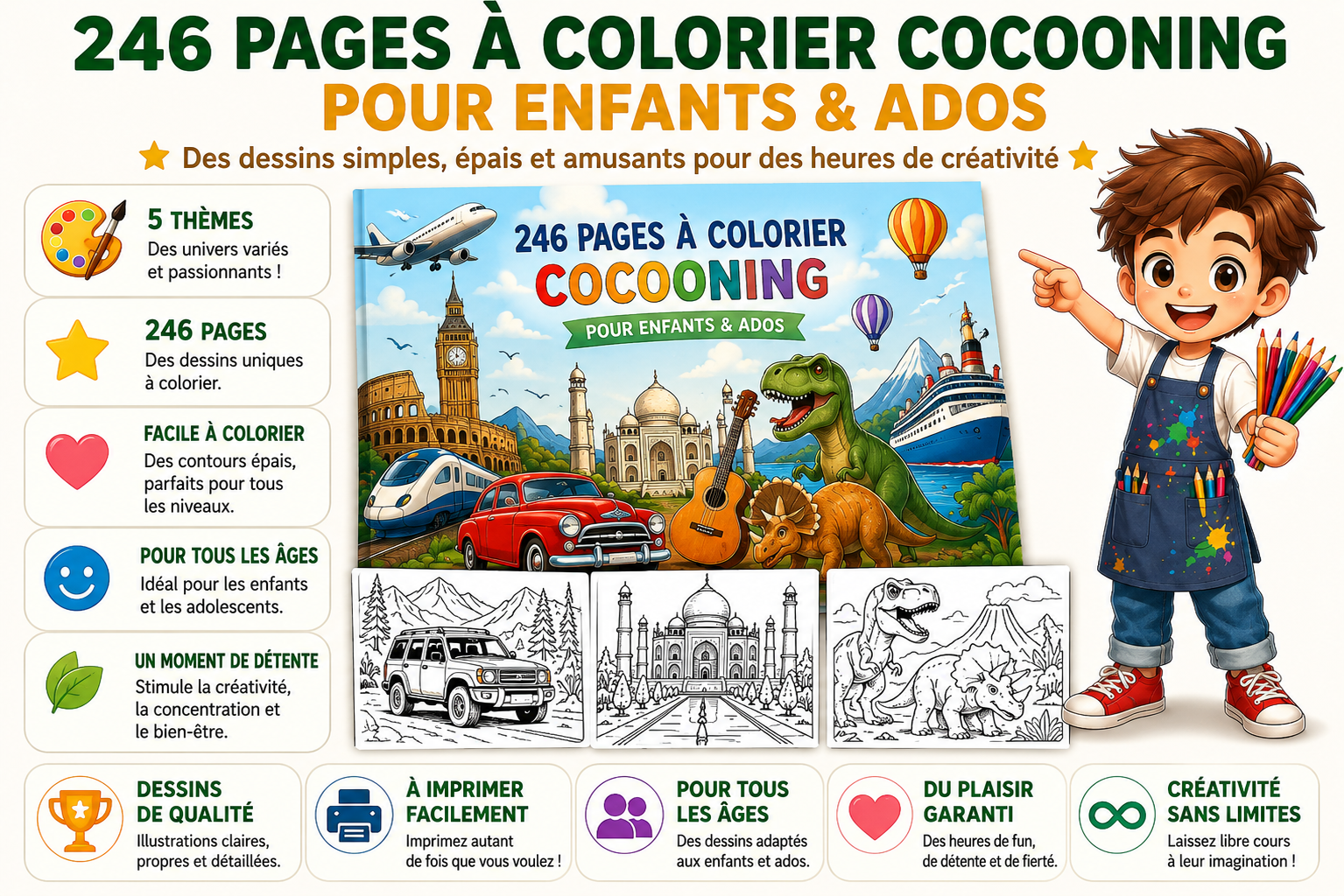 Pack de 246 pages à colorier cocooning pour enfants